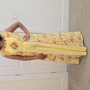 Beautiful yellow ethnic long gown dress with build bra, salwar,and dupatta.